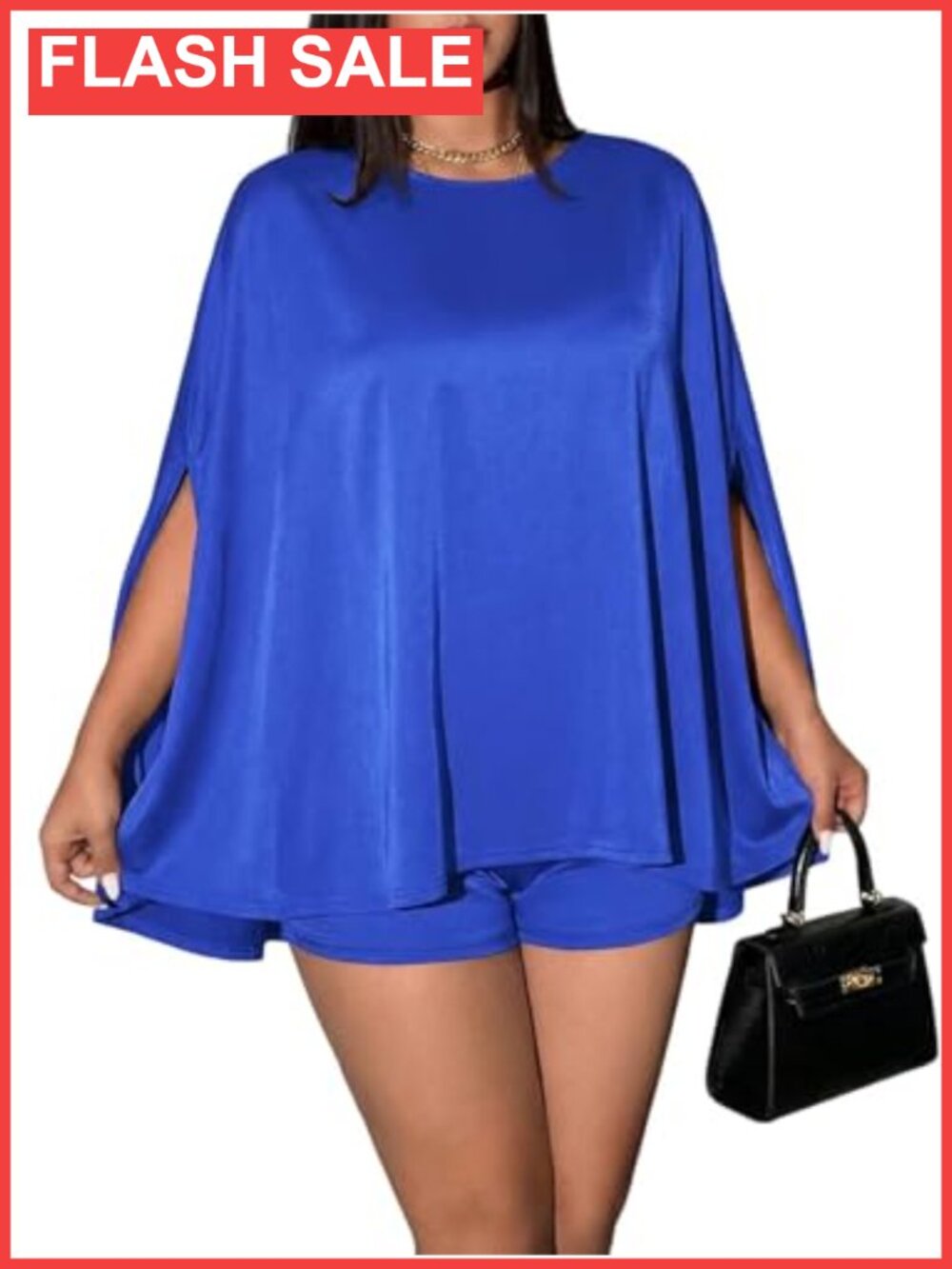Women's 2 Piece Short Set Loose Cape Sleeve Top & Shorts with Pockets Casual